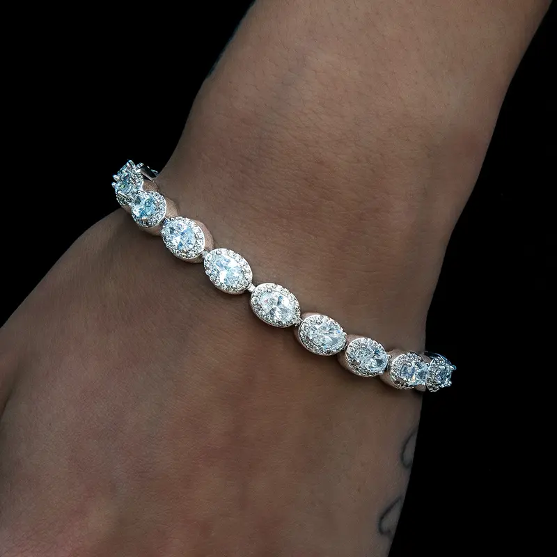 4Mm Oval Diamond Cluster Tennis Bracelet In 14K White Gold 1