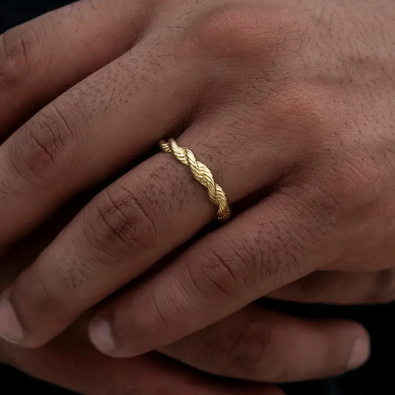 4Mm Slim Yellow Gold Rope Band 1