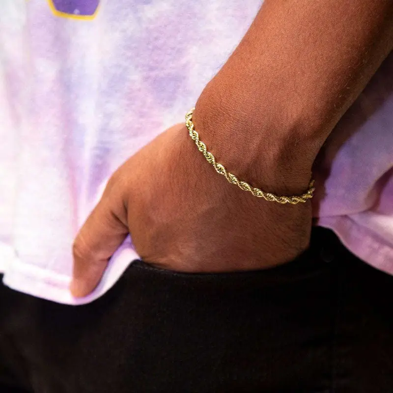 4Mm Solid 14K Yellow Gold Rope Bracelet 1