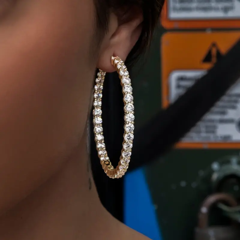 4Mm Yellow Gold Eternity Hoop Earrings – Continuous Diamond-Paved Design 2