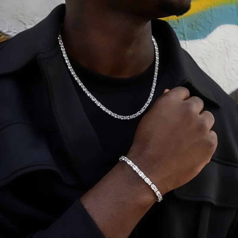 5Mm Mixed Oval Diamond Tennis Chain And Bracelet Bundle 1