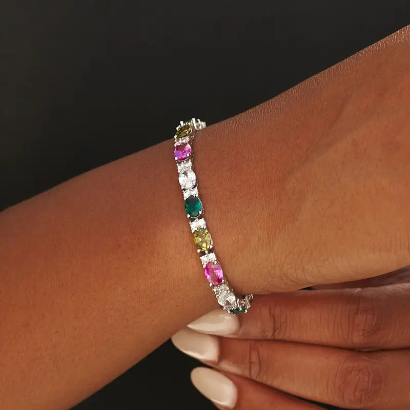 5Mm Multicolor Oval-Cut Tennis Bracelet 1
