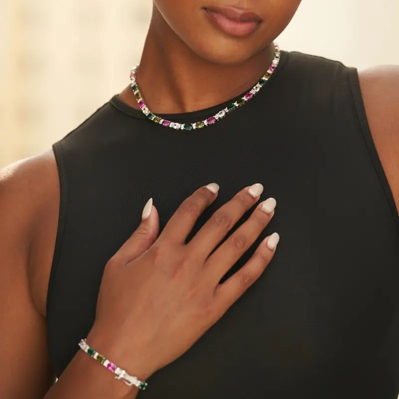 5Mm Multicolor Oval Cut Tennis Necklace And Bracelet Collection 1