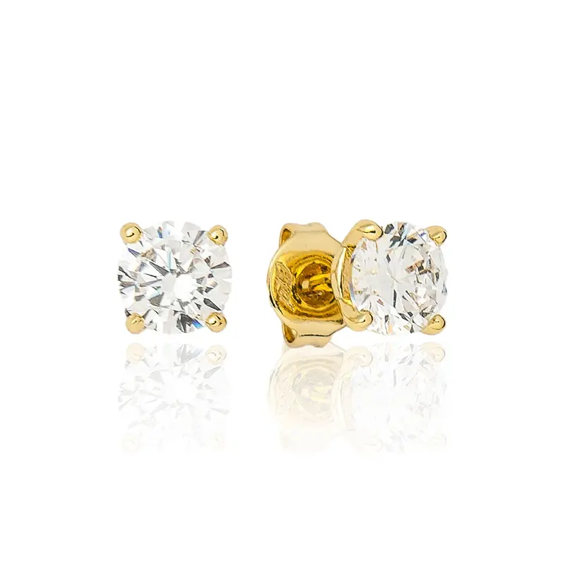 5Mm Round Moissanite Stud Earring In Yellow Gold Vermeil 1