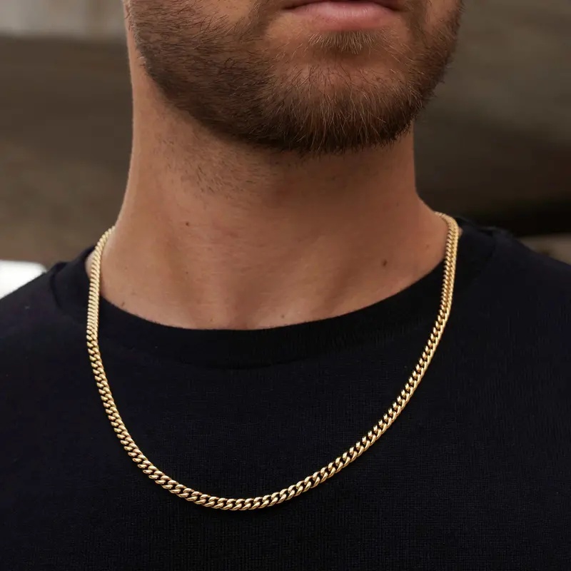 5Mm Yellow Gold–Tone Miami Cuban Chain Necklace 1