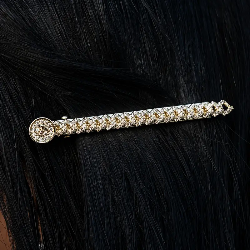 6Mm Diamond Cuban Link Barrette In Yellow Gold – Bold Statement Clip 1