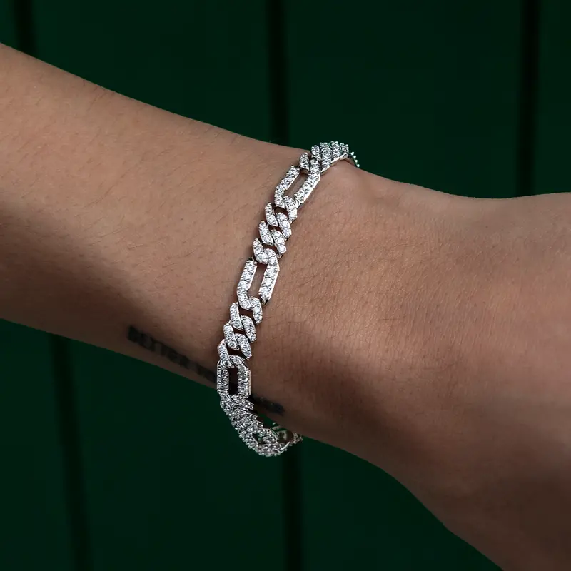 6Mm Diamond Figaro Bracelet In Lustrous White Gold 1