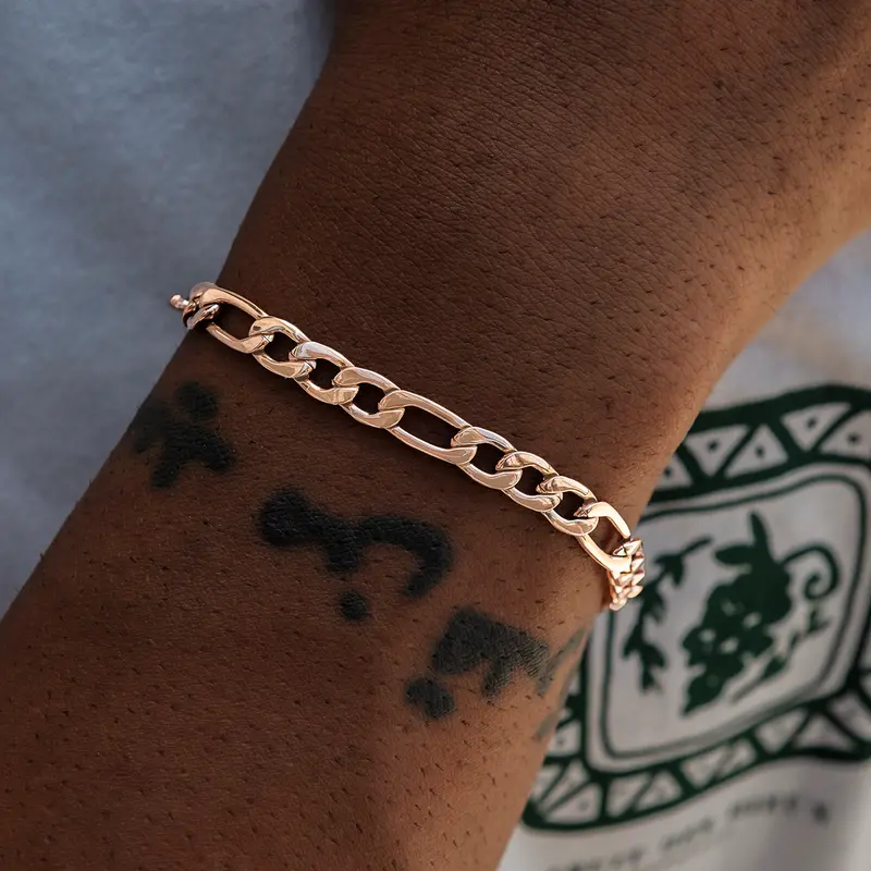 6Mm Figaro Bracelet In Rose Gold Plated Sterling Silver 1