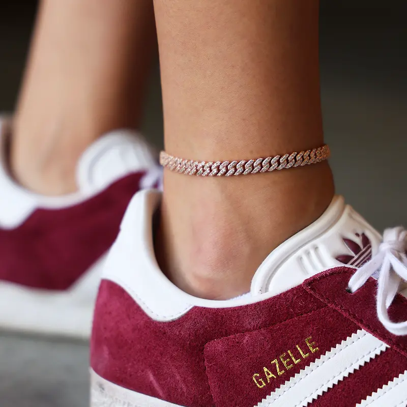 6Mm Micro-Diamond Cuban Anklet In 14K Rose Gold 1