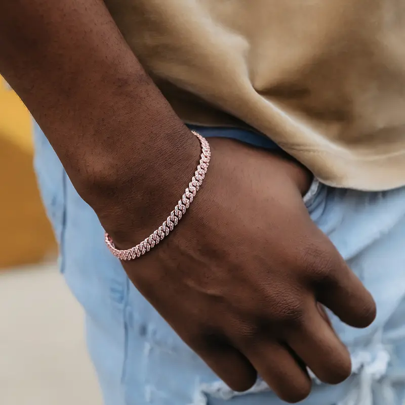 6Mm Rose Gold Micro Diamond Prong Cuban Bracelet 1