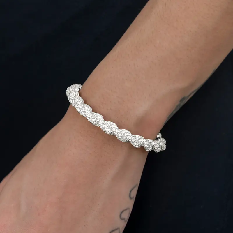 6Mm White Gold Diamond Rope Cuff Bracelet – Elegant Sparkle 1