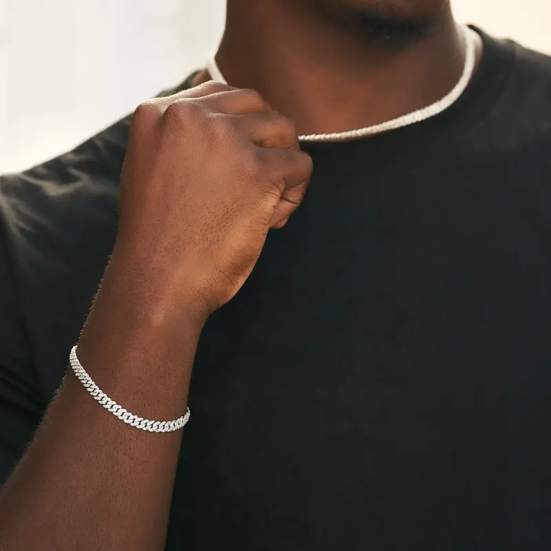 6Mm White Gold Micro Diamond Prong Tennis Chain And Bracelet Set 1