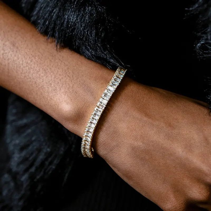 6Mm Yellow Gold Diamond Baguette Tennis Bracelet 1