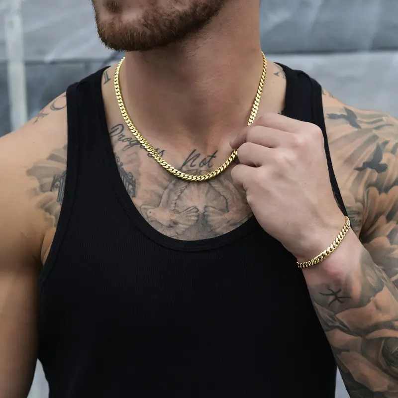 6Mm Yellow Gold Miami Cuban Chain And Bracelet Set 1