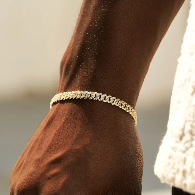 6Mm Yellow Gold Micro-Diamond Cuban Bracelet 1