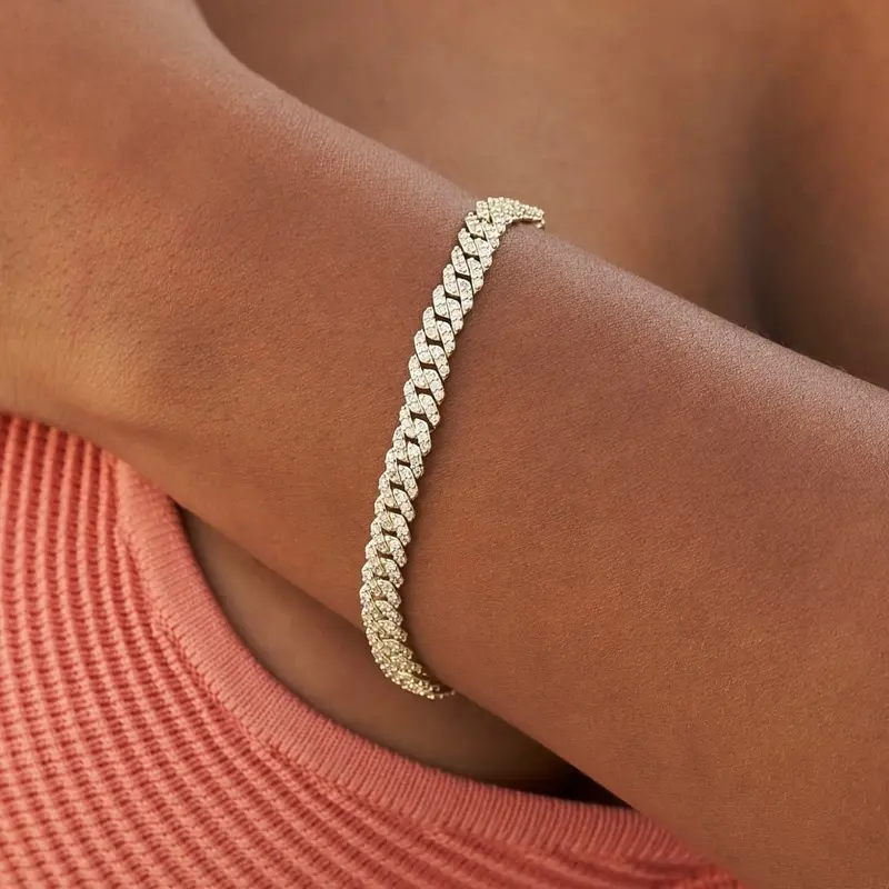 6Mm Yellow Gold Micro Diamond Cuban Bracelet – Alternate Style 1