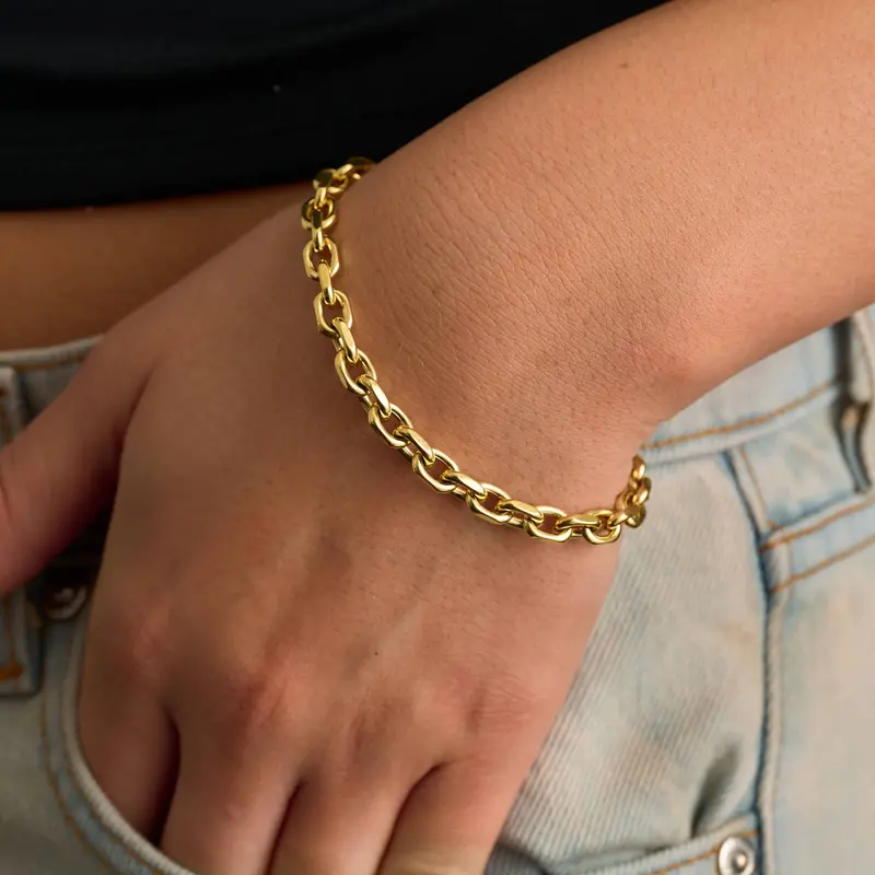 6Mm Yellow Gold Open Box Chain Bracelet 1