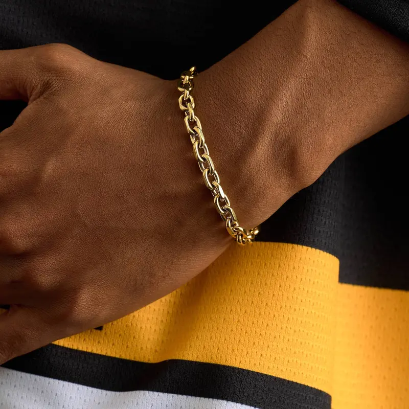6Mm Yellow Gold Open Box Chain Bracelet – Polished Design 1