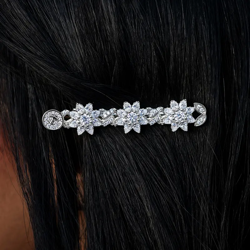 7Mm Diamond Flower Barrette In White Gold 1