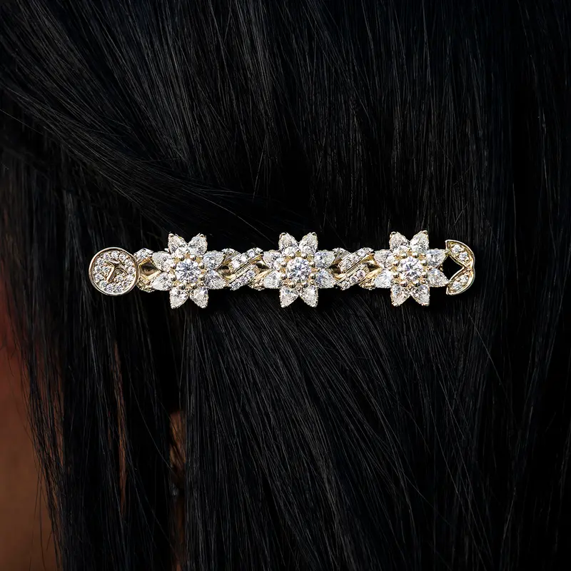 7Mm Diamond Flower Barrette In Yellow Gold 1