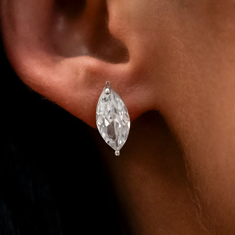 7Mm Marquise-Cut Diamond Stud Earrings In White Gold 1