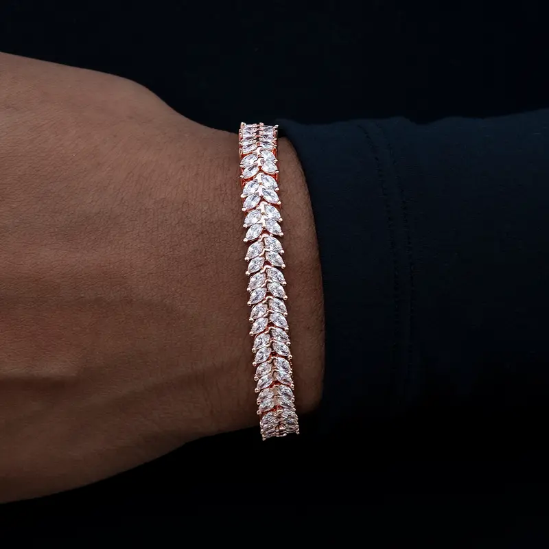 7Mm Rose Gold Iced Herringbone Bracelet – Premium Finish 1