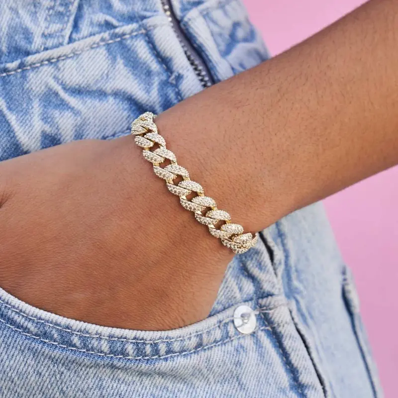 8.5Mm Diamond Cuban Bracelet In Yellow Gold 1