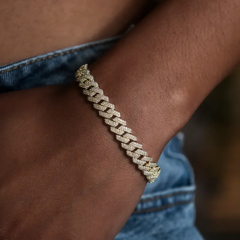 8.5Mm Diamond-Prong Cuban Bracelet In Yellow Gold 1