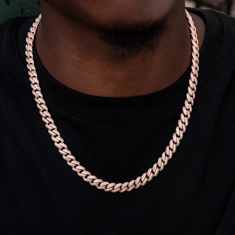 8.5Mm Rose Gold Cuban Chain Enhanced With Diamond Prongs 1