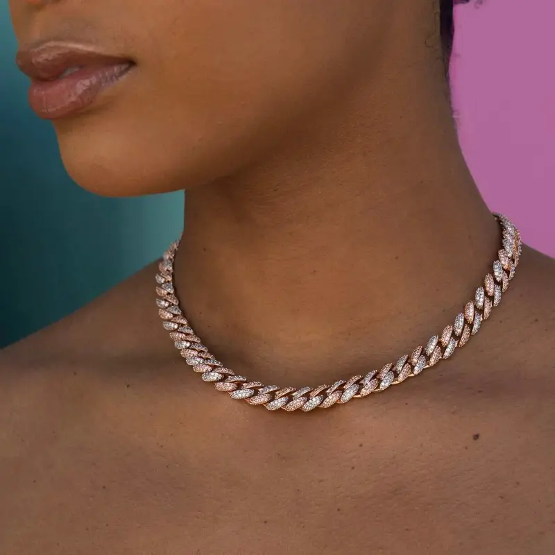 8.5Mm Two-Tone Diamond Cuban Necklace (Rose & White Gold) 1