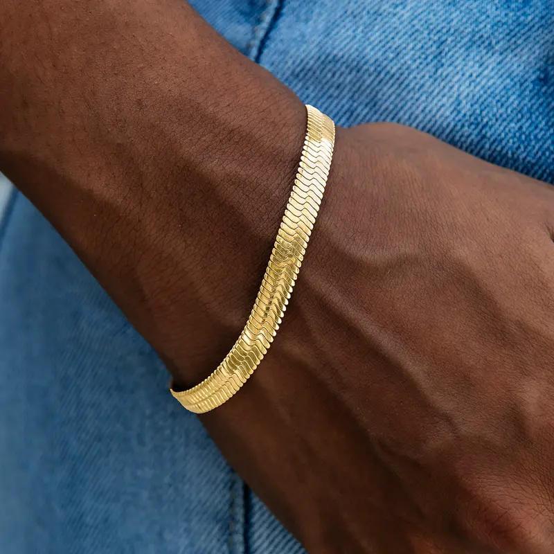 8Mm Herringbone Bracelet In Yellow Gold Plated Sterling Silver 1