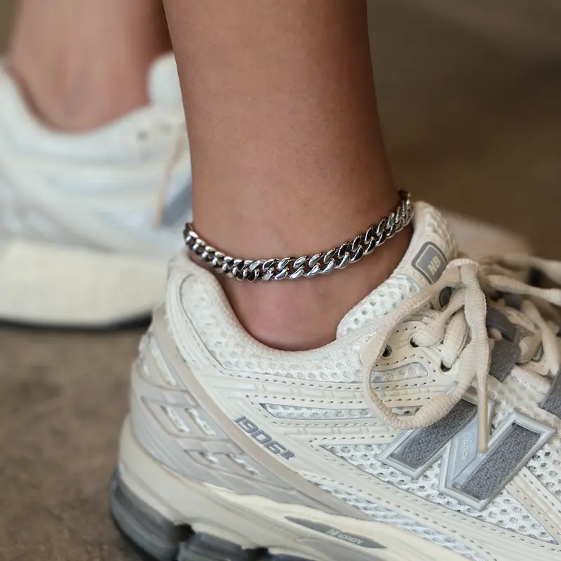 8Mm Miami Cuban Link Anklet In 14K White Gold 1