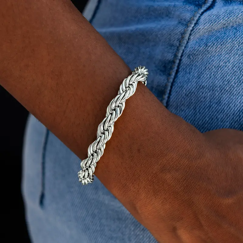 8Mm Rope Chain Bracelet In White Gold Plated Sterling Silver 1