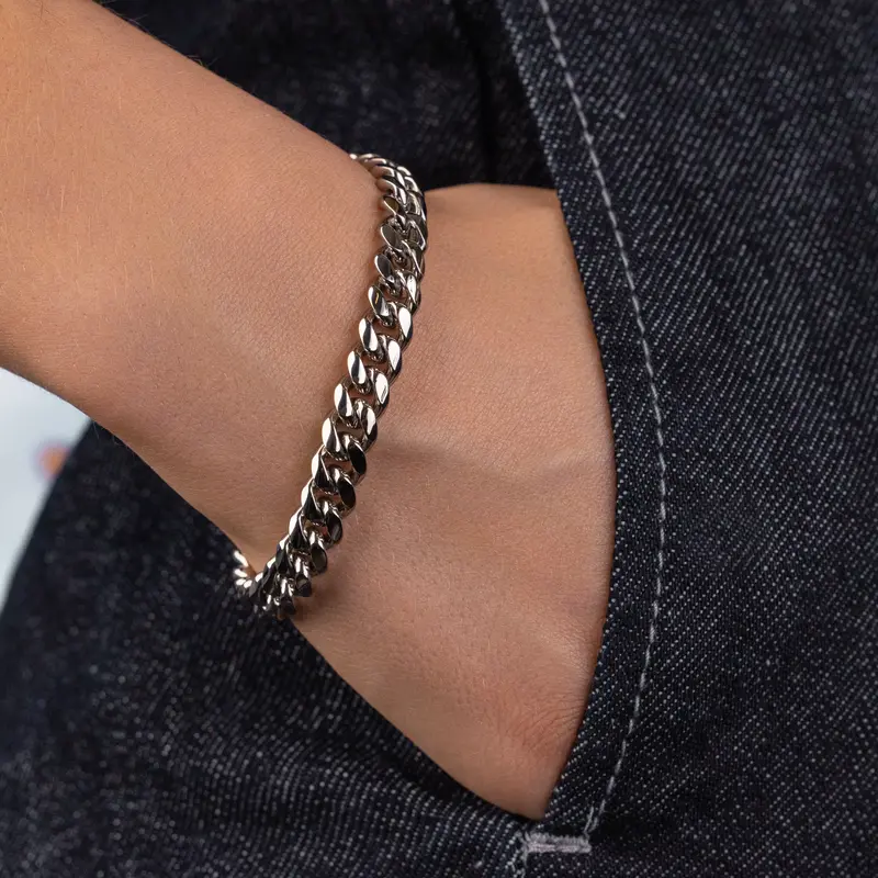 8Mm White Gold Miami-Style Cuban Link Bracelet 1