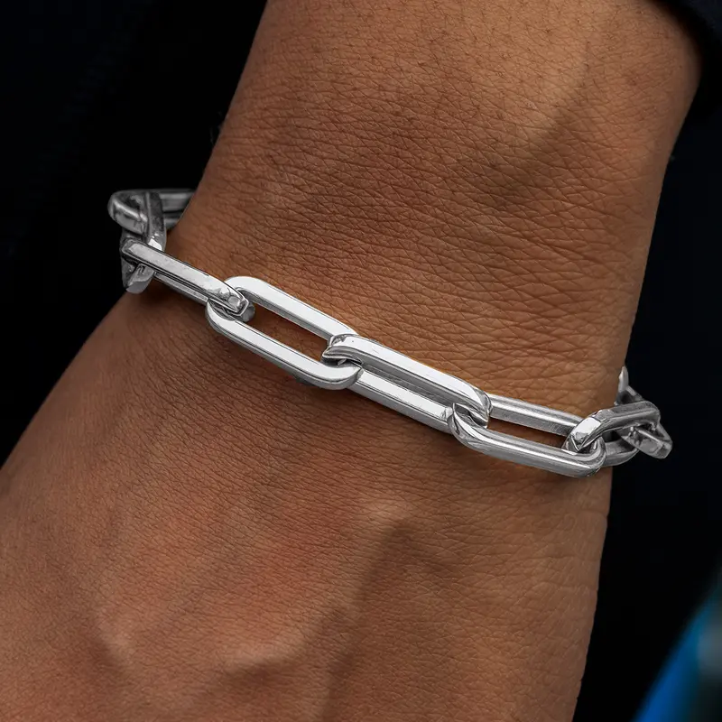 8Mm White Gold Paperclip Bracelet 1