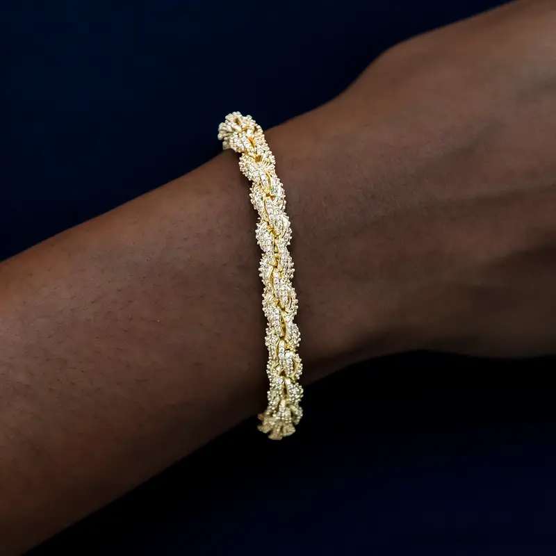 8Mm Yellow Gold Diamond Rope Chain Bracelet 1