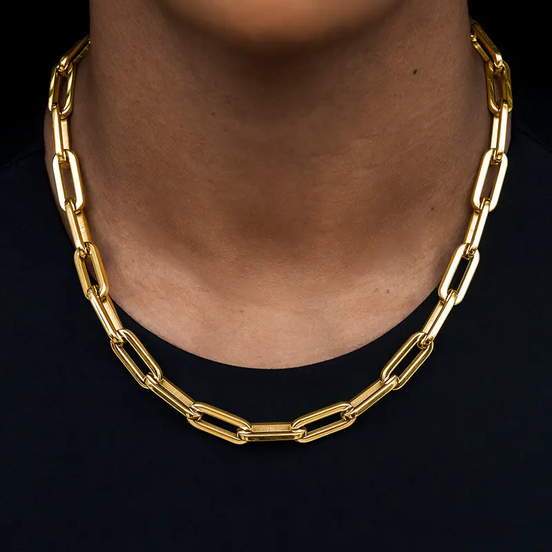 8Mm Yellow Gold Paperclip Link Necklace 1