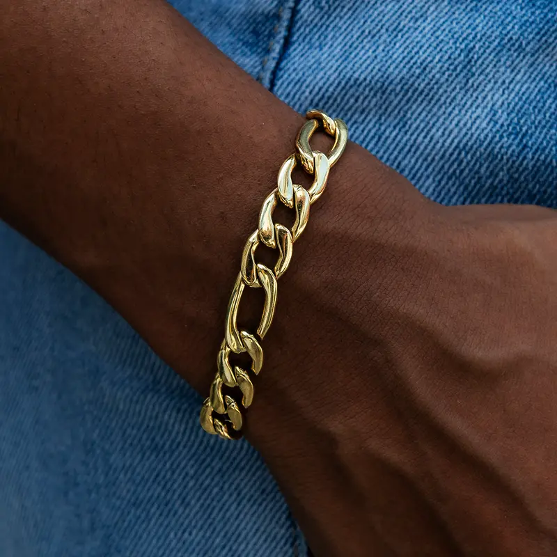 9Mm Figaro Bracelet In Yellow Gold – Sleek Modern Style 1