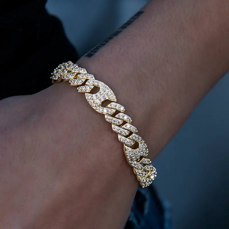 9Mm Iced Puffed Mariner Cuban Bracelet – Yellow Gold 1