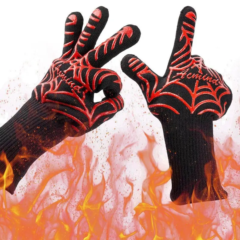 Acmind Heat-Resistant Bbq Gloves – 932°F Oven Mitts With Silicone Insulation, 13" Length For Forearm Protection (Red, 1 Pair) 1