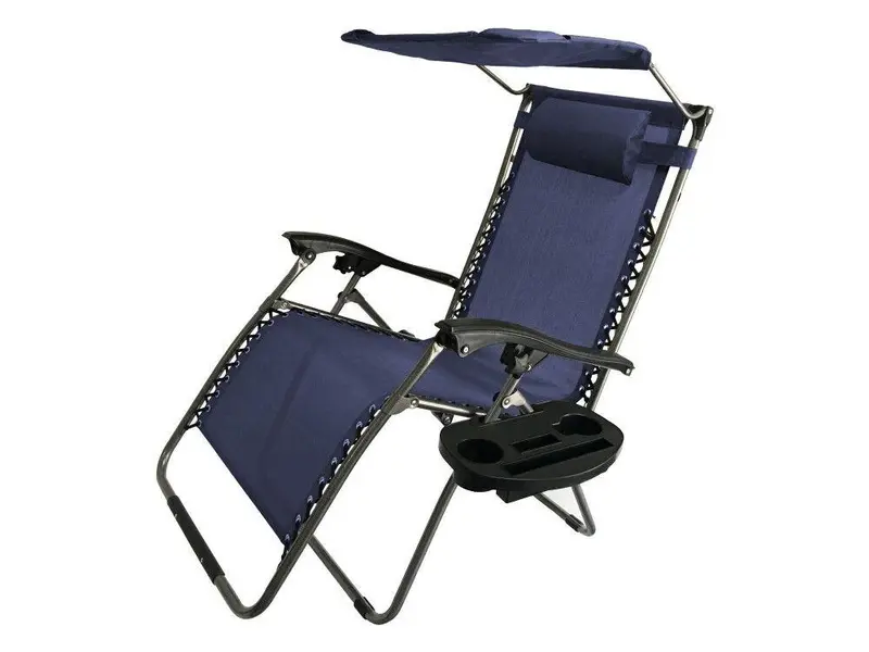 Akari Extra-Large Zero-Gravity Patio Recliner Set – 3-Piece Adjustable Outdoor Chair With Sunshade Canopy & Cup Holder (Blue) 1