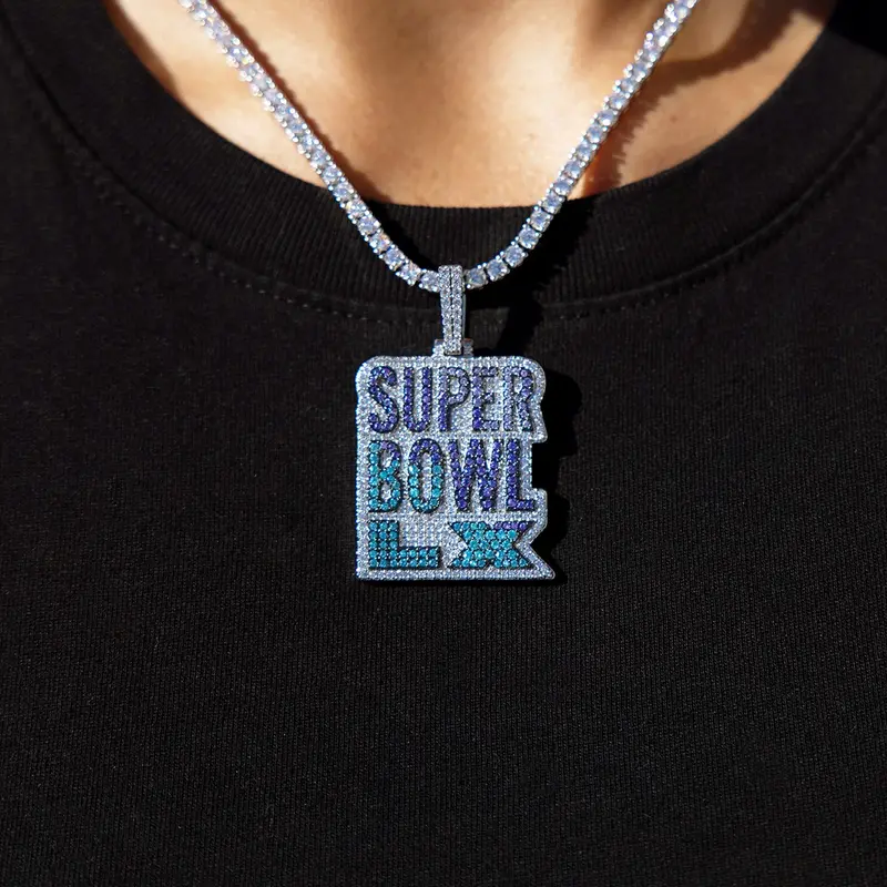 Artisan White Gold Blue Ombre Super Bowl Lx Wordmark Pendant 1
