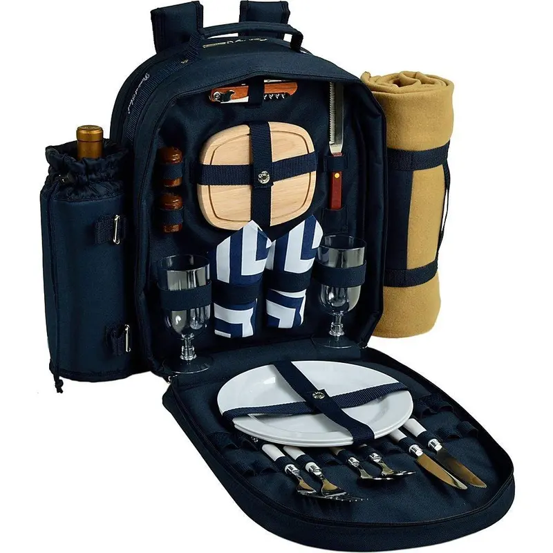 Ascot Deluxe 2-Person Picnic Backpack – Insulated Cooler, Wine Sleeve & Built-In Blanket (Chevron Blue) 1