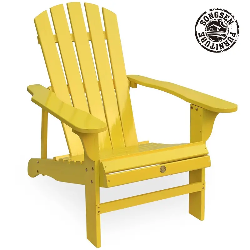 Azbro Lemon Yellow Wooden Adirondack Chair – Outdoor Patio, Deck, Or Garden Seating 1