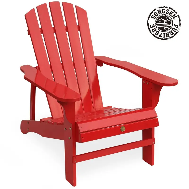 Azbro Red Wooden Adirondack Chair – Outdoor Patio, Deck, Or Garden Seating 1