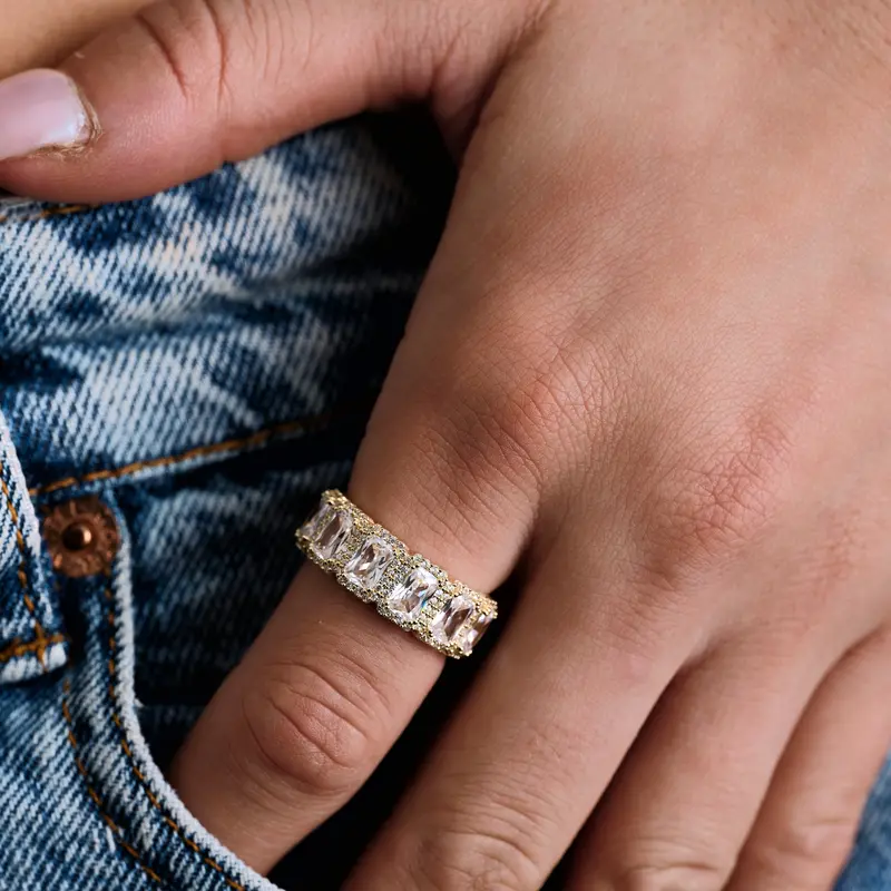 Baguette-Cut Halo Ring In Yellow Gold Vermeil 1