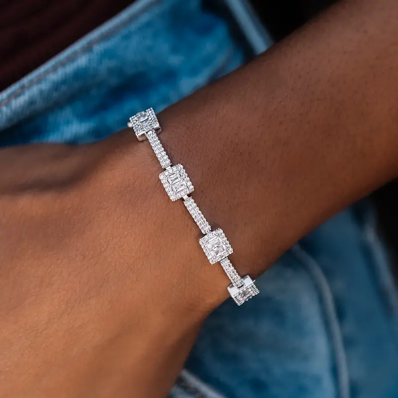 Baguette-Diamond Pave Tennis Bracelet 1