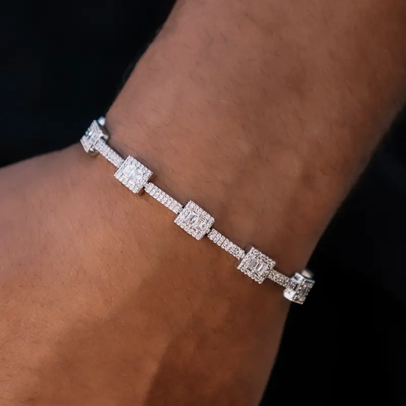 Baguette-Set Tennis Bracelet With Pave Detailing 1