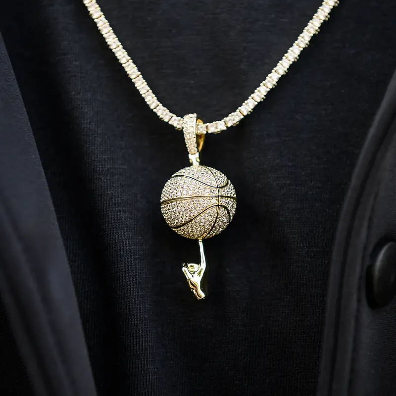 Basketball-Themed Pendant Necklace – White Gold Iced 1