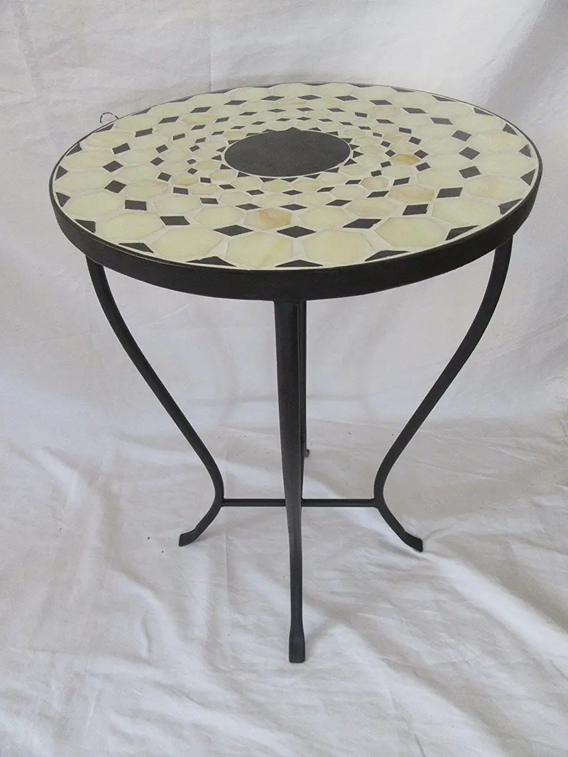 Beige-And-Black Mosaic Iron Outdoor Accent Table – 21-Inch Height 1
